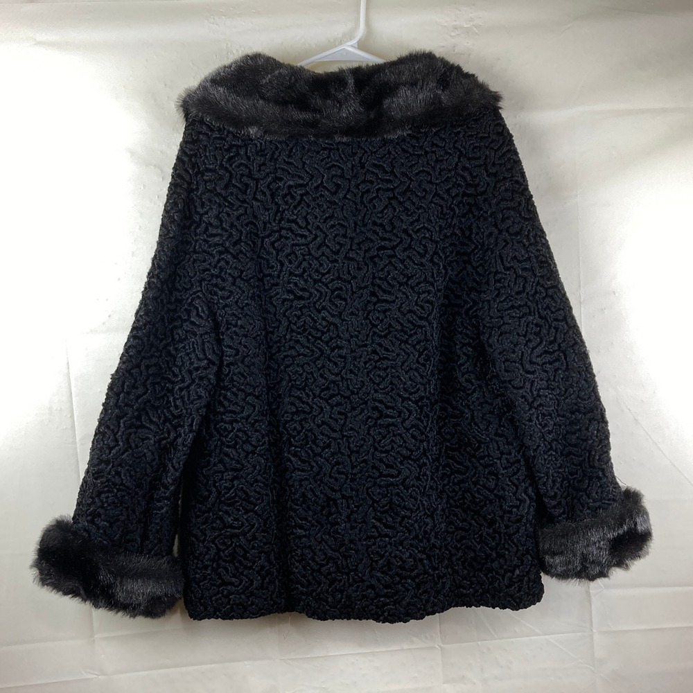 VTG 50s 60s Sz M / L Black Persian Curly Lamb Style Swing Jacket Mink Fur Collar - Picture 8 of 9